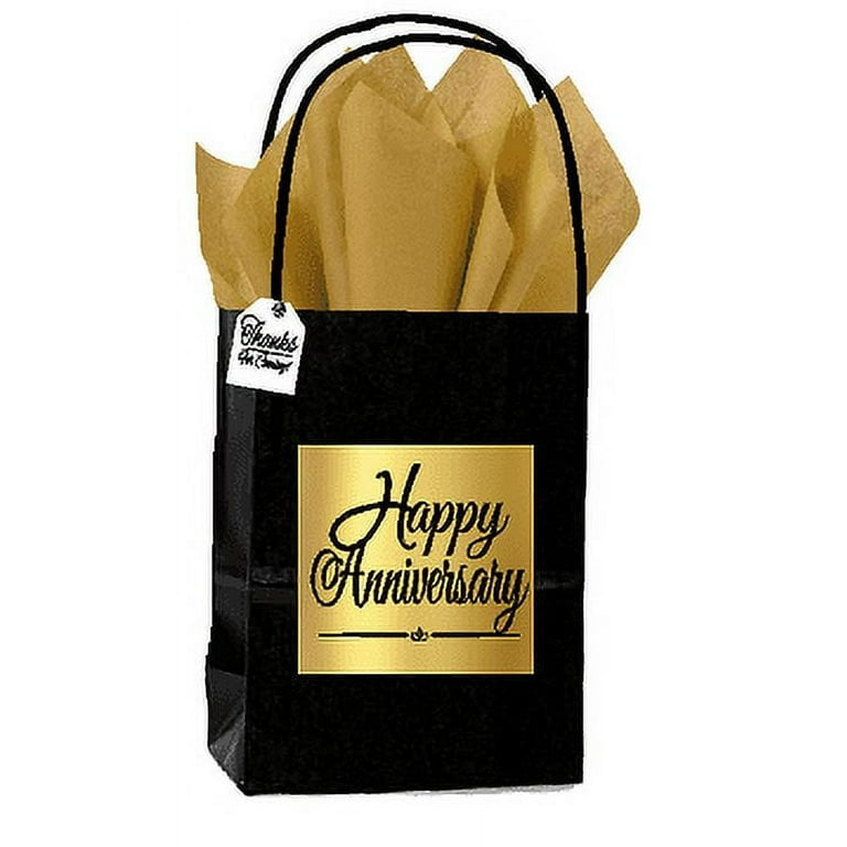 Black Gold Happy Anniversary Themed Small Party Favor Gift Bags