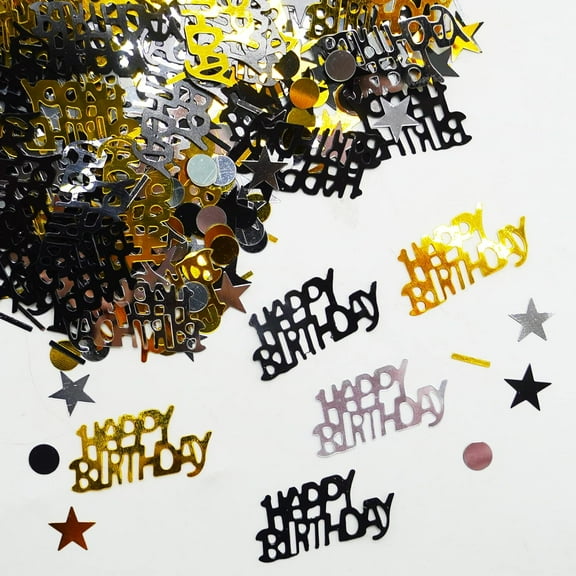 Black & Gold Happy Birthday Confetti Party Decorations Table Dcor Foil Metallic Glitz Table Scatter Sprinkles Cards Sprinkles Women Gifts 15g