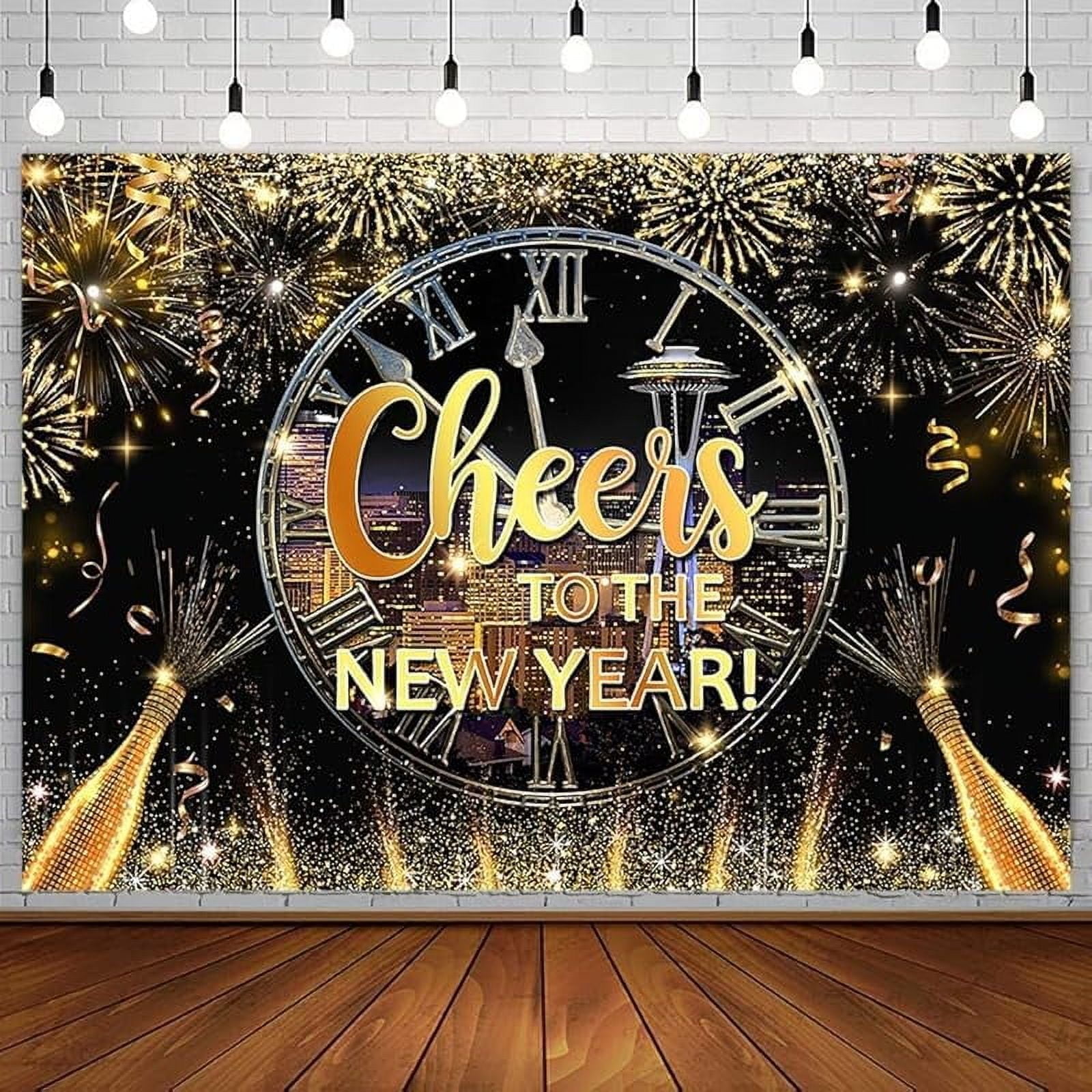 Black Gold Happy New Year Backdrop 2025 Kiss Me at Midnight Photography ...