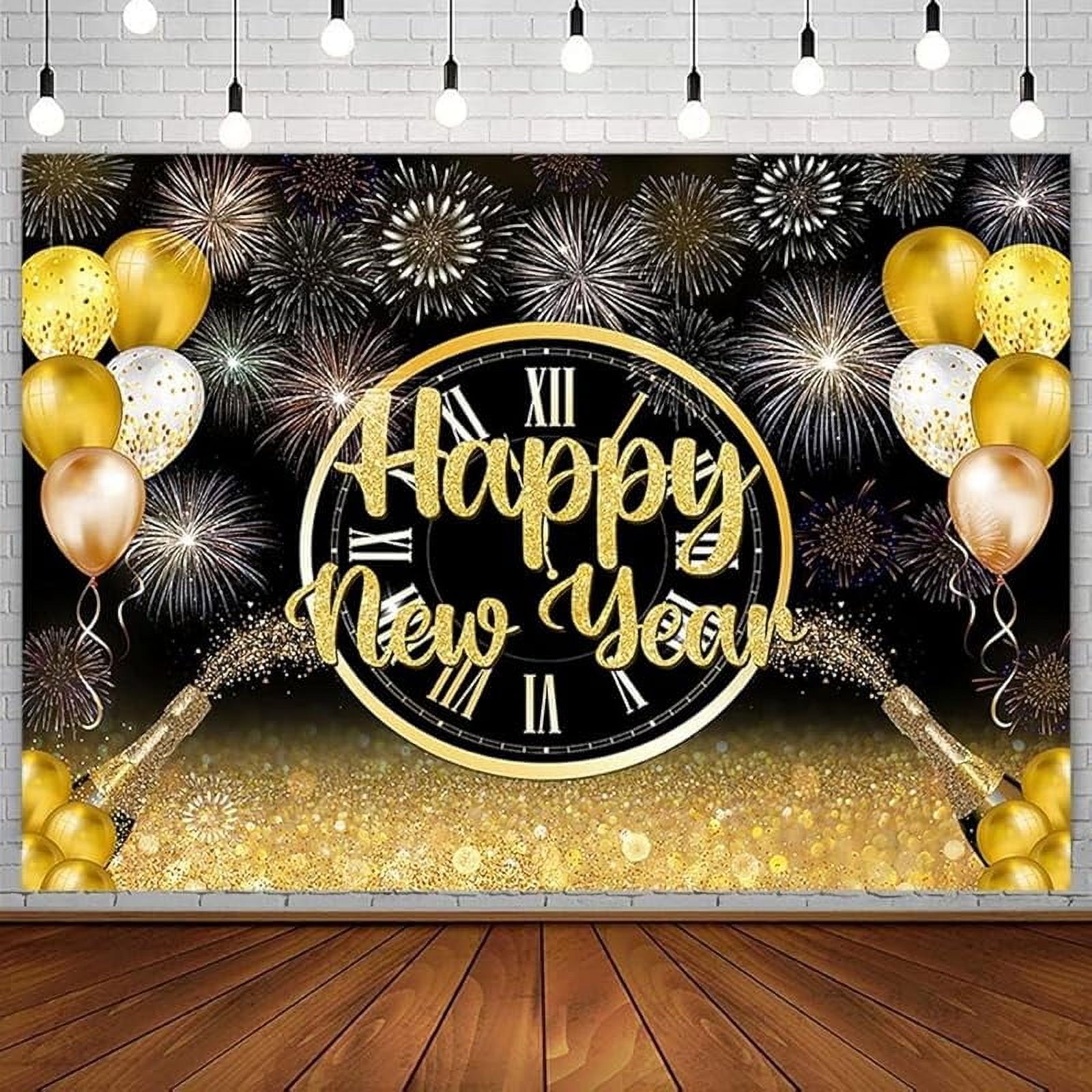 Black Gold Happy New Year Backdrop 2025 Kiss Me at Midnight Photography ...