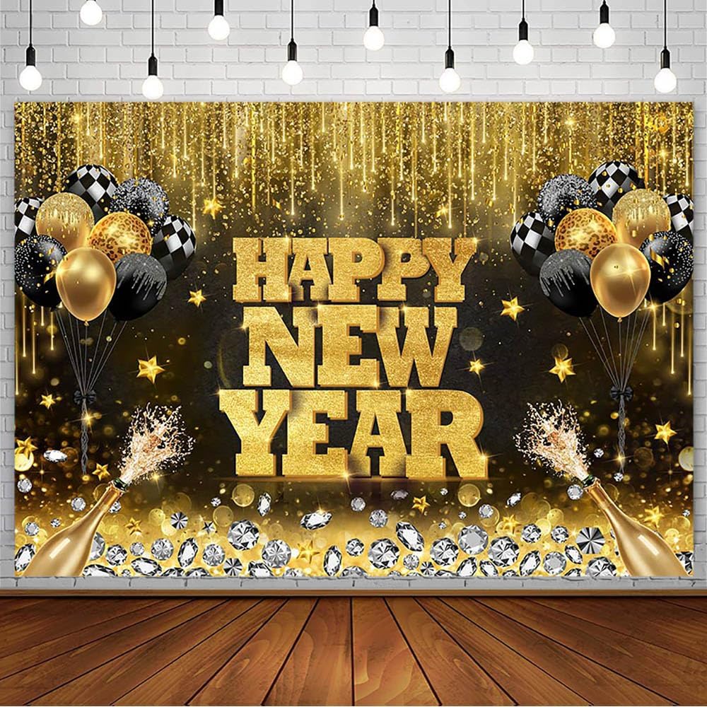HOWAF Gold Glitter Happy New Year 2024 Banner - Large Party Backdrop With Clock & Fireworks, Photo Background For NYE Decor - View #11