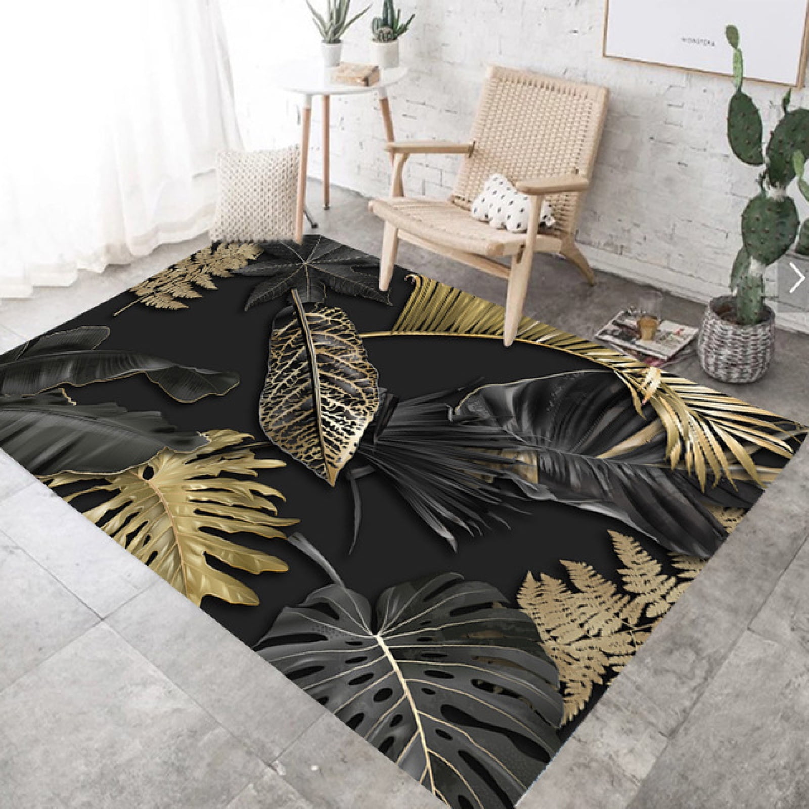 Black Gold Jungle Tropical Palm Tree Leaves Area Rug Rugs For Living ...