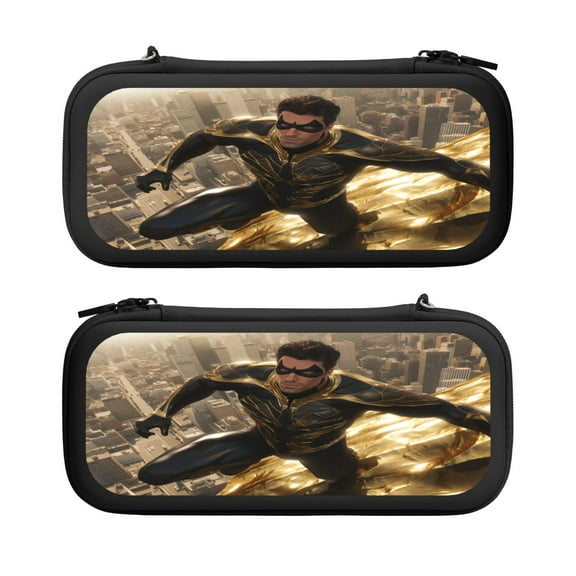 Black Gold King (2), Carrying Case For Nintendo Switch & OLED Version, Eva Lightweight Shockproof Protective Pouch Case for Game Console & Accessories with 10 Game Card Slot & Wristband, Black