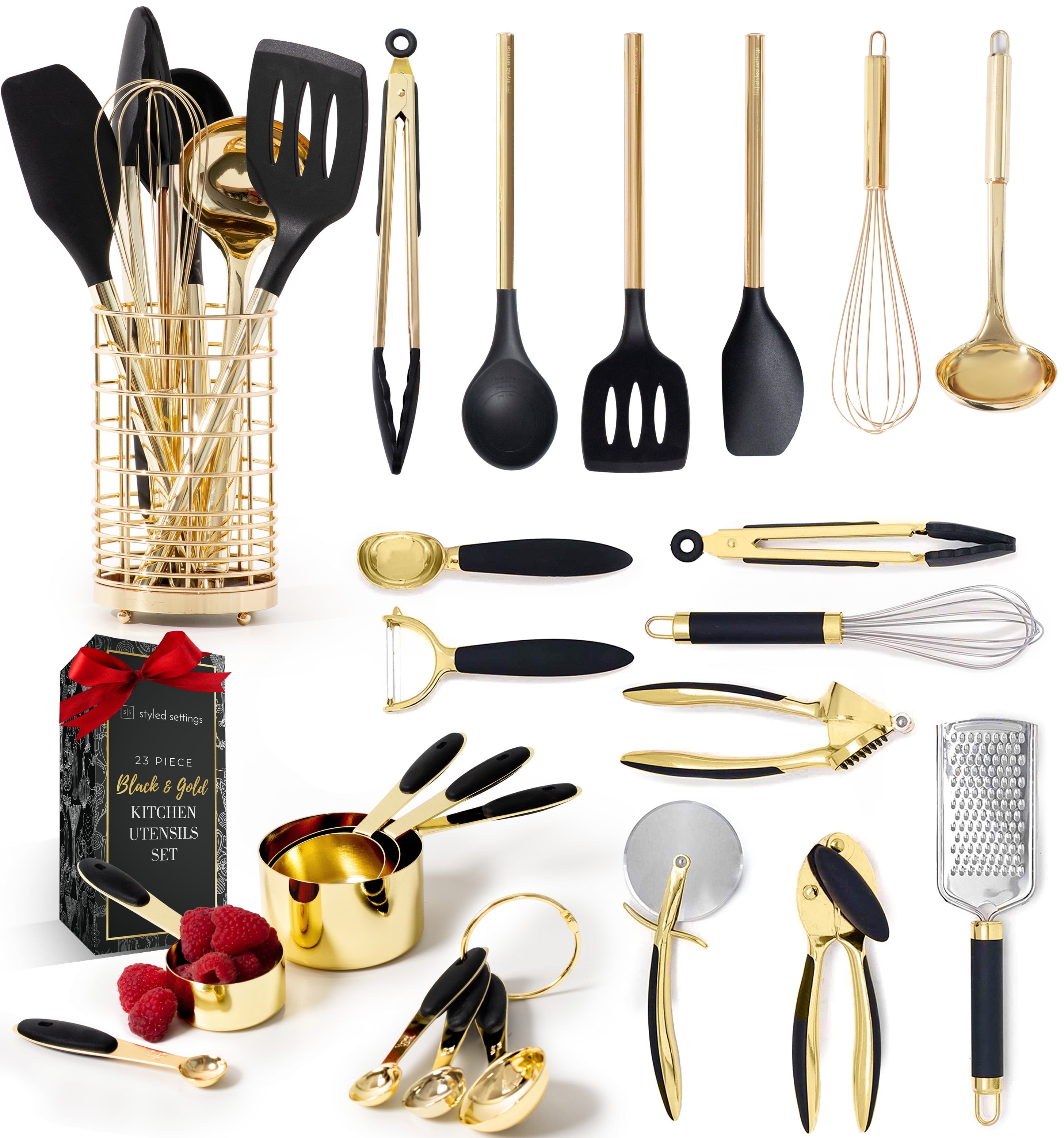 Black and Gold Kitchen Utensils Set - 23 Piece Luxe Black and Gold ...