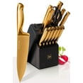 thumbnail image 1 of Black and Gold Knife Set with Block - 14 Piece Gold Knife Set with Sharpener Includes Full Tang Gold Knives and Self Sharpening Knife Block Set - Black and Gold Kitchen Accessories, Gold Kitchen Deco, 1 of 9