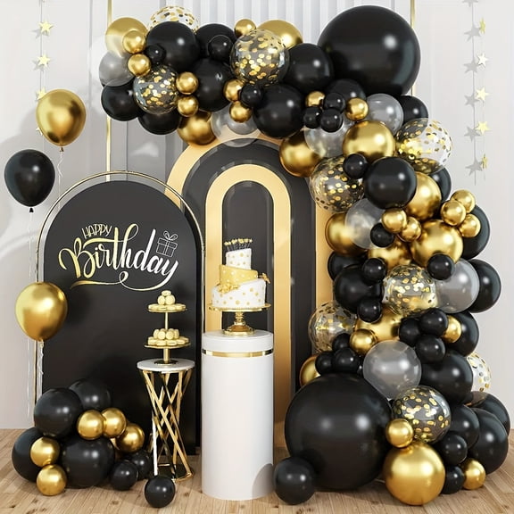 Black Gold Latex Balloon Garland Arch Kit, 103pcs Round Balloons for Wedding Party Decorations, Valentine's Day, Anniversary, Graduation, Bachelorette, Indoor Outdoor Use with Bundling Tool