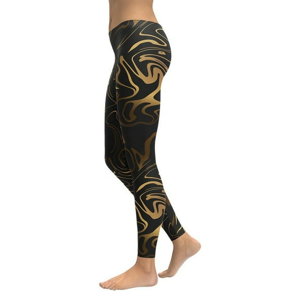 Printed Black & Gold Effect Leggings Size: XS for Women | FIERCEPULSE
