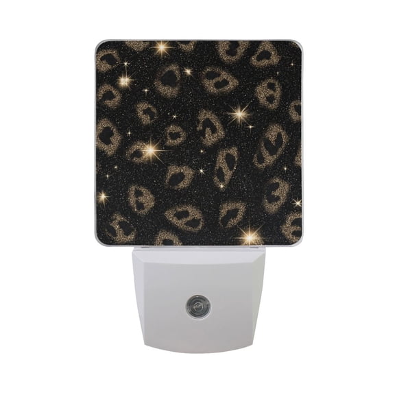 Black Gold Leopard Print with Glitter LED Night Light Sensor Lamp Plug-in Adjustable Brightness 2 Pack