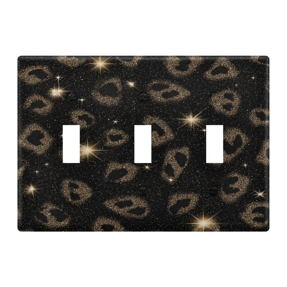 Black Gold Leopard Print with Glitter Light Switch Cover Electrical Outlet Cover Replaceable Wall Plates 3-Gang