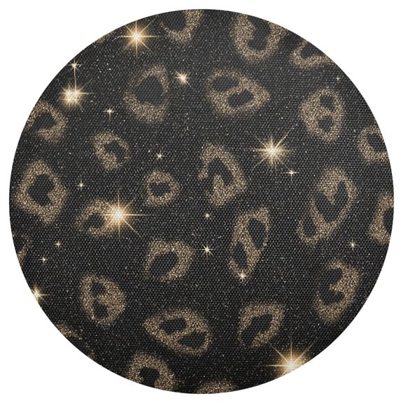 Black Gold Leopard Print with Glitter PVC Round Grid Placemat Table Mat 1 Pc 15.4" x 15.4"