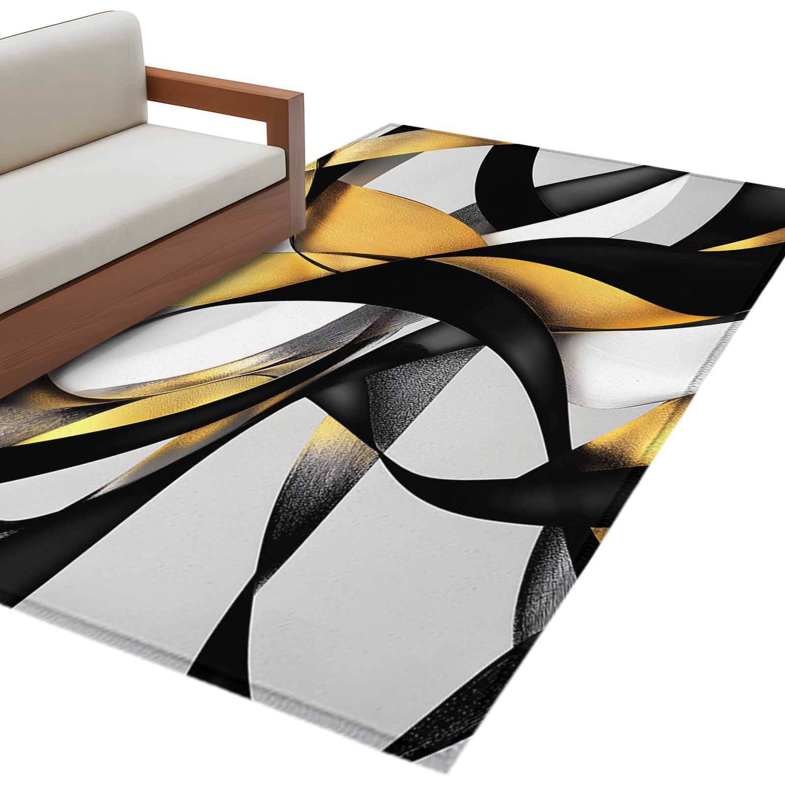 Black Gold Line Area Rug 3x5ft Geometric Street Art Non-Slip Washable ...