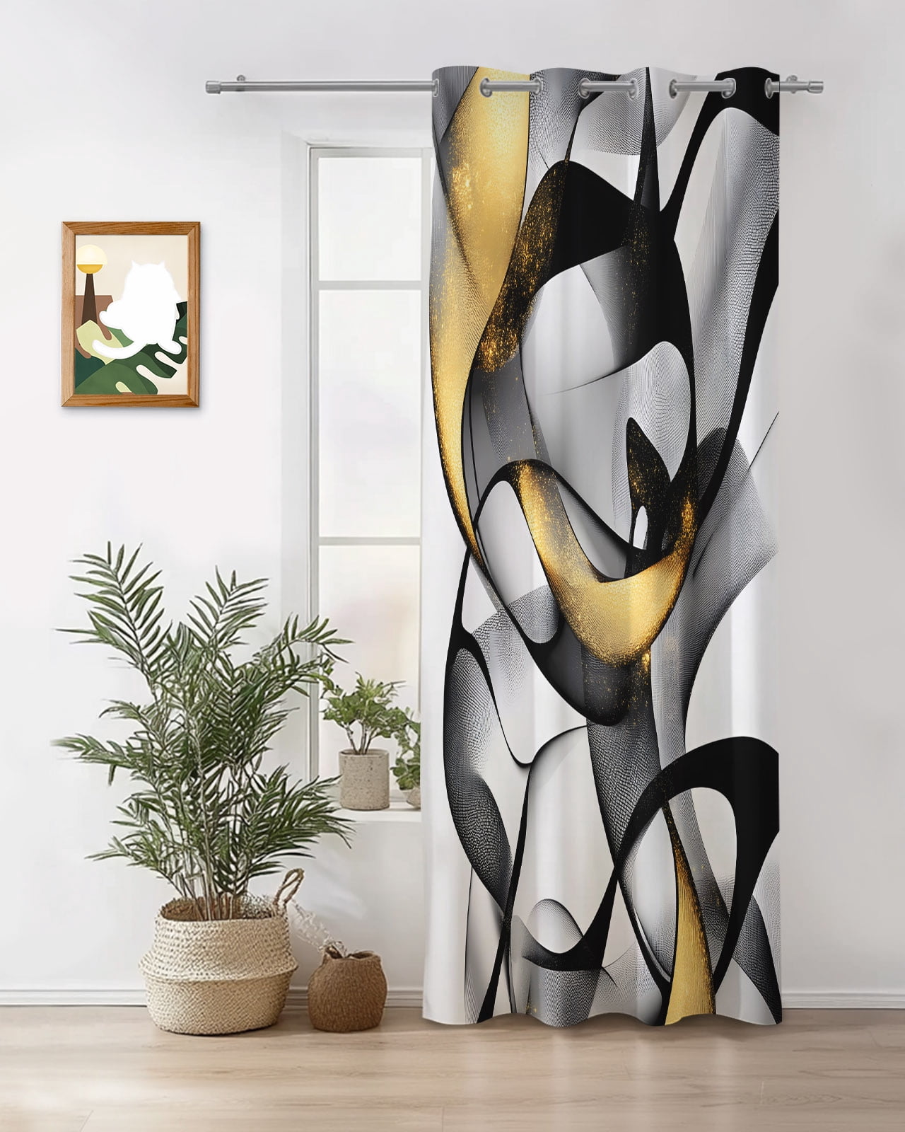 Black and Gold Line Curtains 96 inches Long for Living Room Bedroom ...