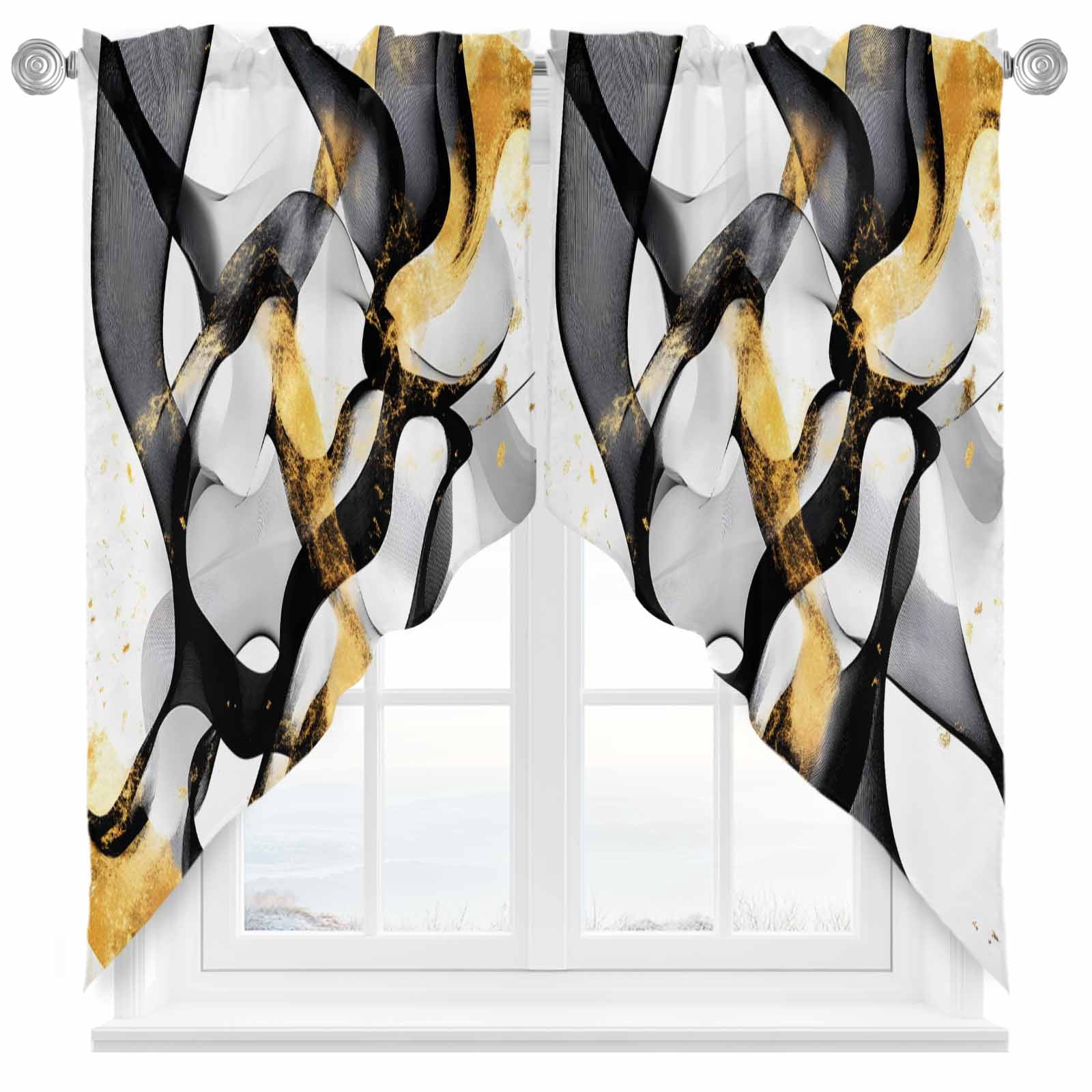 Black Gold Line Swag Curtain Valance for Windows, Street Art Window ...