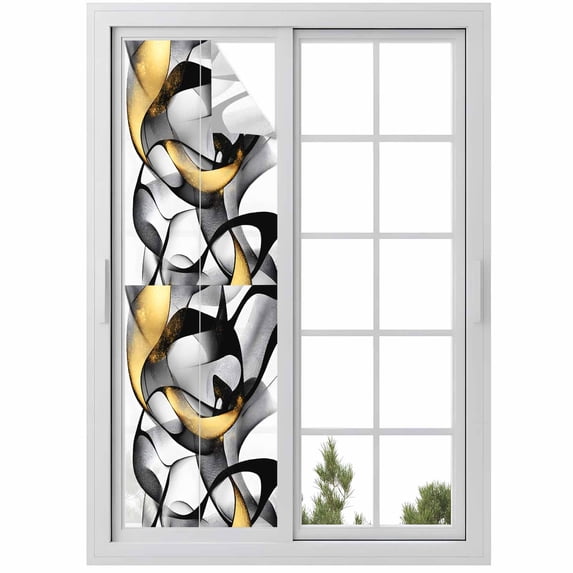Black and Gold Line Window Privacy Film Abstract Art Modern Geometric Decorative Glass Window Film UV Blocking Static Cling Non-Adhesive Sticker Covering for Home Door 17.7 x 78.7 inches
