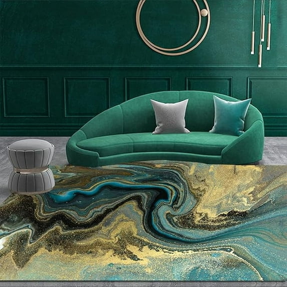 Black Gold Liquid Abstract Modern Aesthetic Area Rug For Living Room Bedroom Marble Swirl Coastal Style Dining Room Carpet Vintage Chic Home Office Floor Covers Runner Rug 3 x 4ft