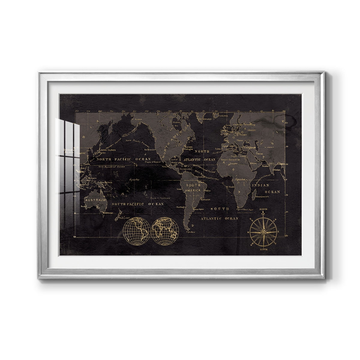 Black Gold Map Premium Framed Print - Ready to Hang