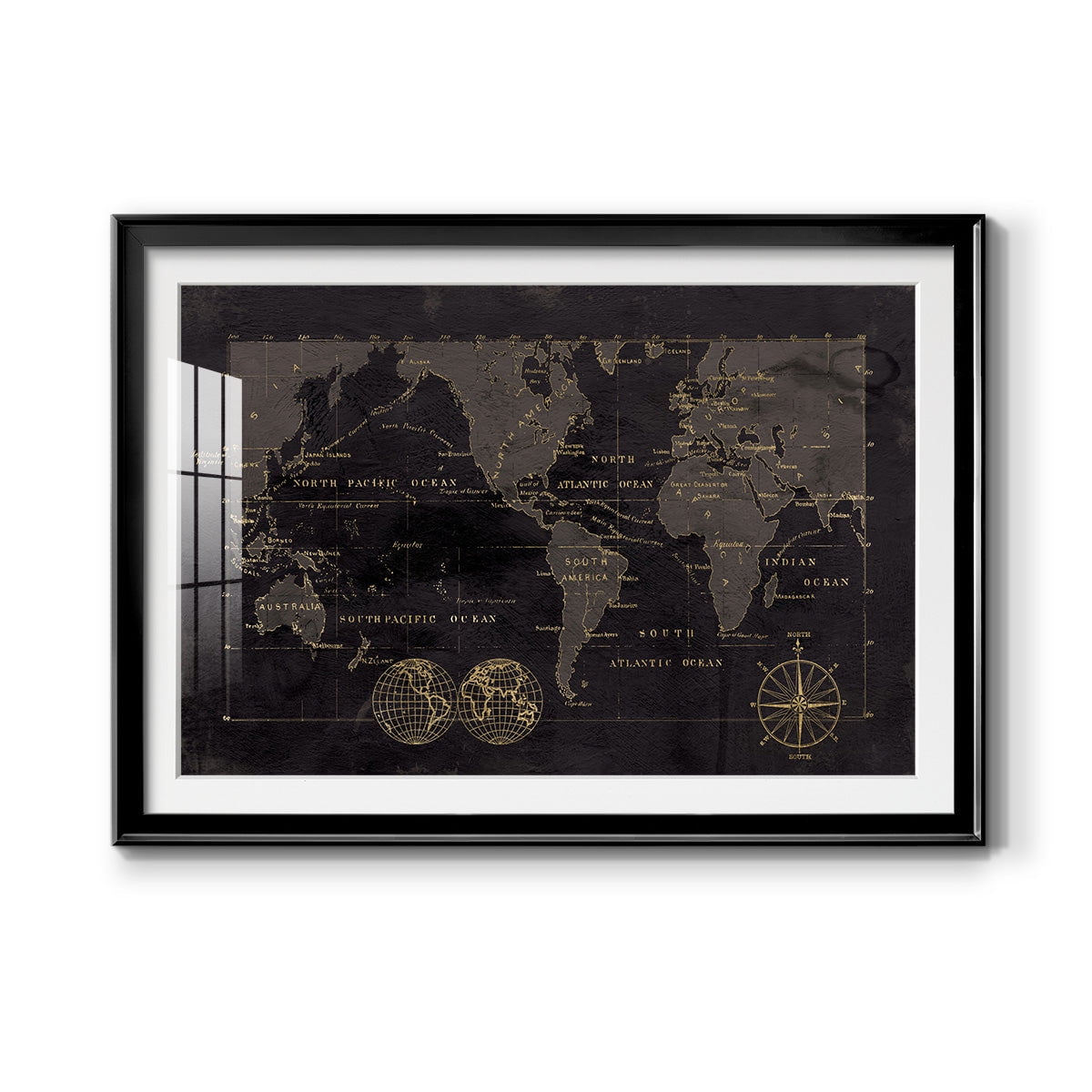 Black Gold Map Premium Framed Print - Ready to Hang