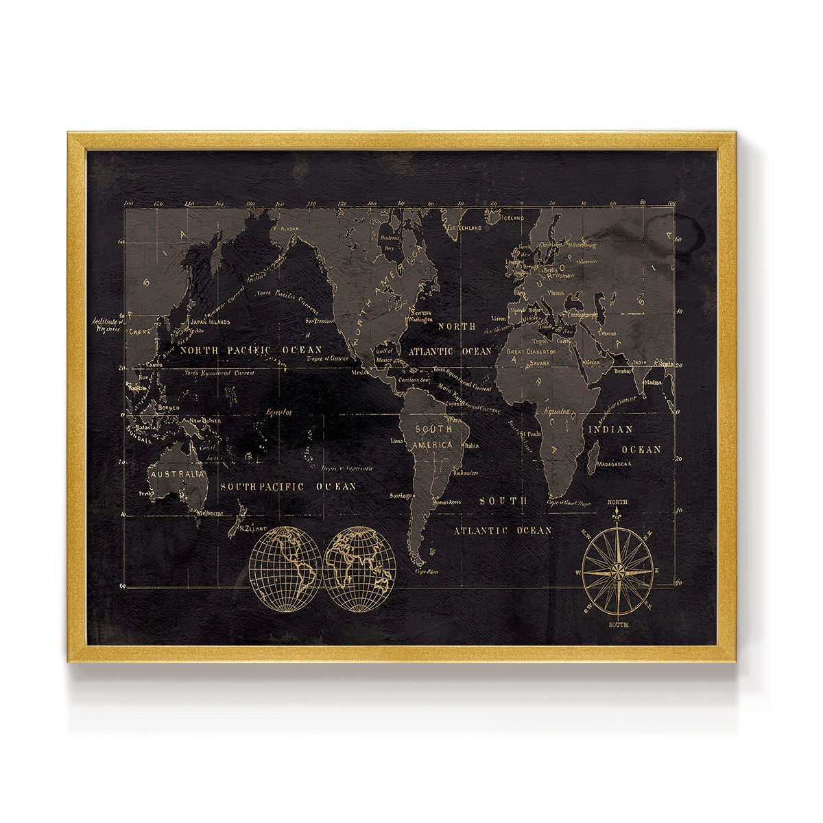 Black Gold Map by Carol Robinson - Restickable Framed Giclée Print