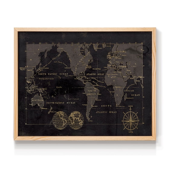 Black Gold Map by Carol Robinson - Restickable Framed Giclée Print