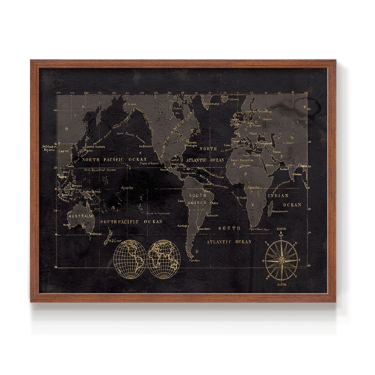 Black Gold Map by Carol Robinson - Restickable Framed Giclée Print