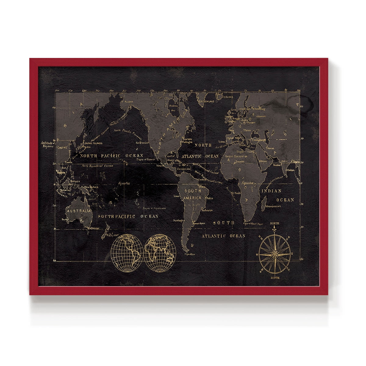 Black Gold Map by Carol Robinson - Restickable Framed Giclée Print