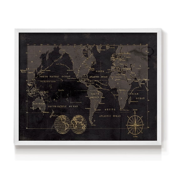 Black Gold Map by Carol Robinson - Restickable Framed Giclée Print