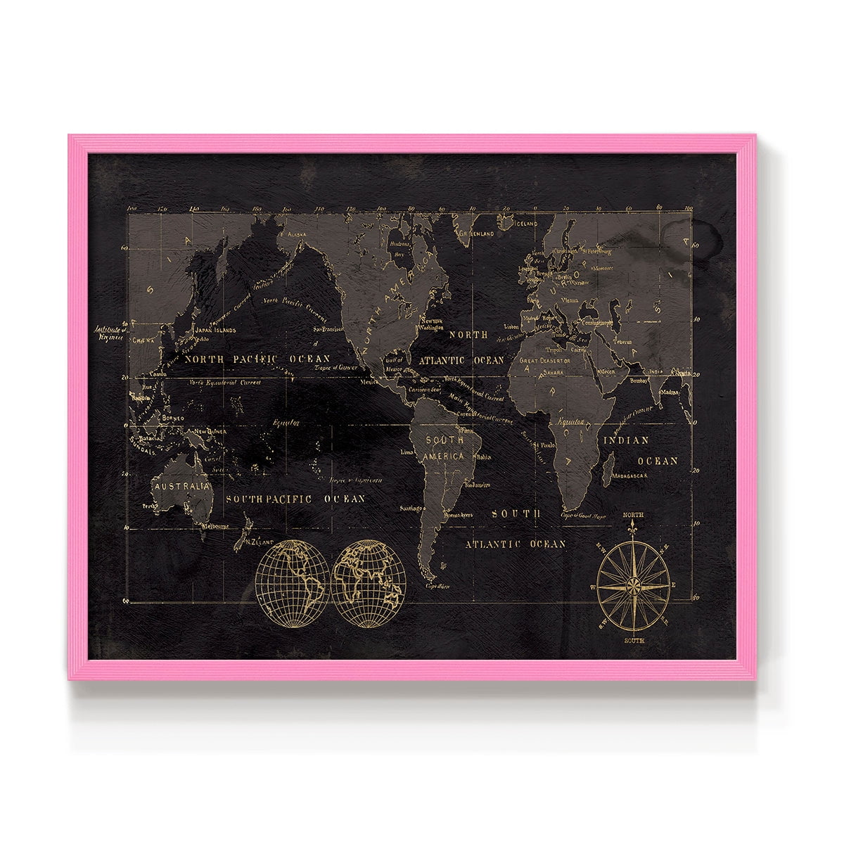 Black Gold Map by Carol Robinson - Restickable Framed Giclée Print