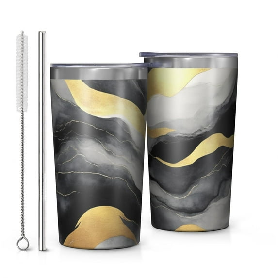 Black and Gold Marble 10oz Tumblers Stainless Steel Tumbler with Lid and Straw,Vacuum Insulated Double Wall Travel Tumbler Cups with Cleaning Brush for Coffee, Tea
