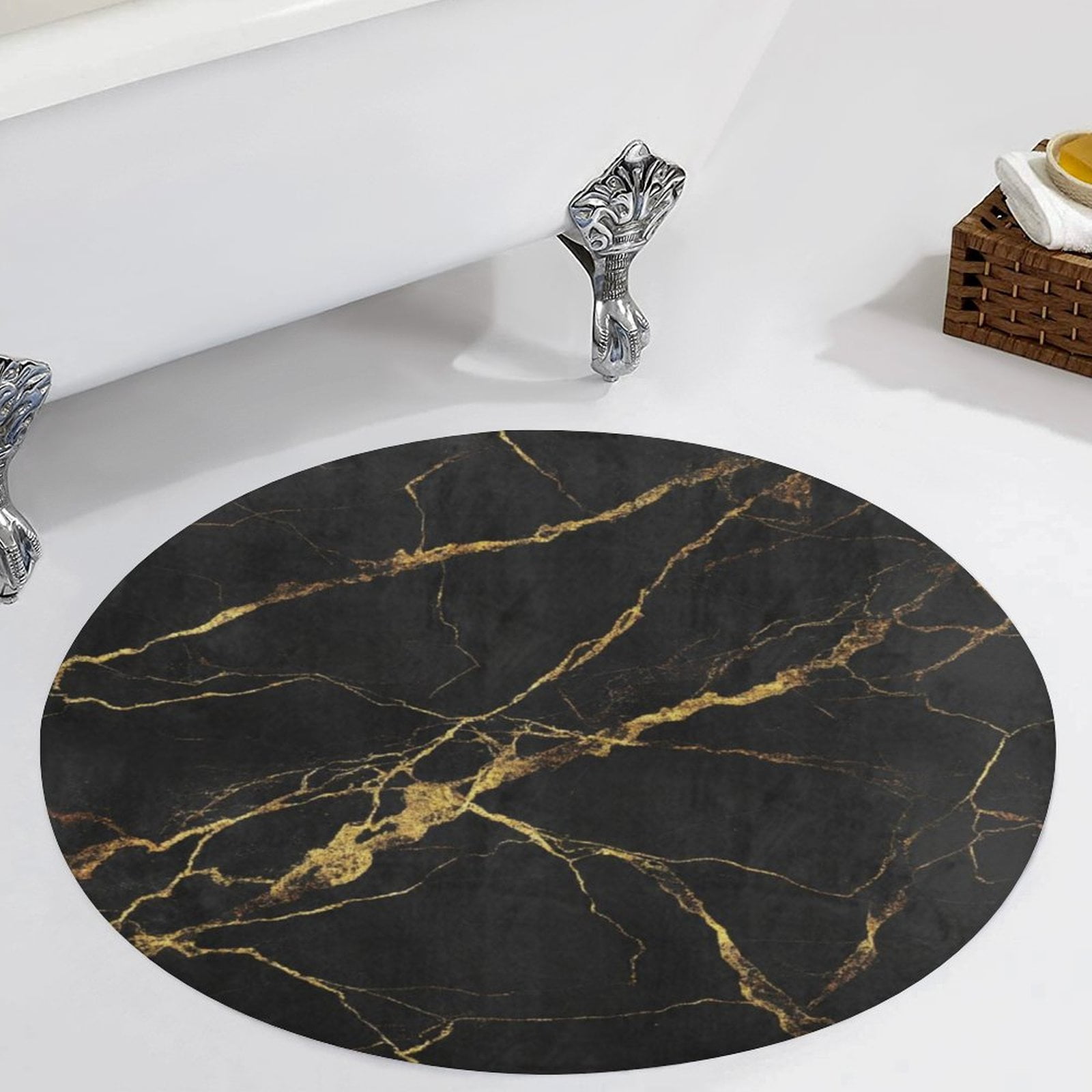 Black & Gold Marble2 Round Area Carpets Living Room Room Chair Area