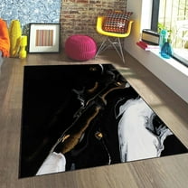 Black Gold Marble Area Rug, Abstract Minimalist Style Rugs, Indoor Machine Washable Carpet with Non-Slip Backing for Living Room Bedroom Dining Room 12"x20"