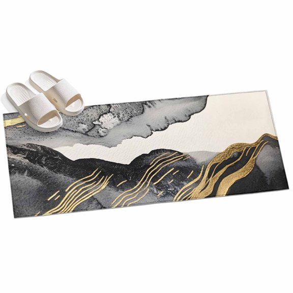 Black Gold Marble Area Rug, Modern Abstract Art Cloud Wave Lines Stripe Non-Slip Felt Rubber Backing Rectangle Indoor Carpet Washable Rugs for Living Room Bedroom 2x6ft