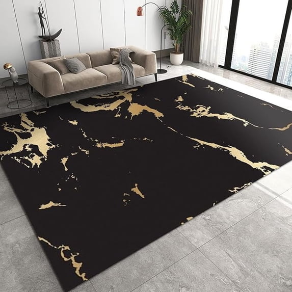 Black Gold Marble Area Rugs, 3D Abstract Irregular Graffiti Indoor Area Rug, Modern Rug Shaggy Non-Skid Durable Enough Apply To Living Room Study Room Bedroom 1x2ft