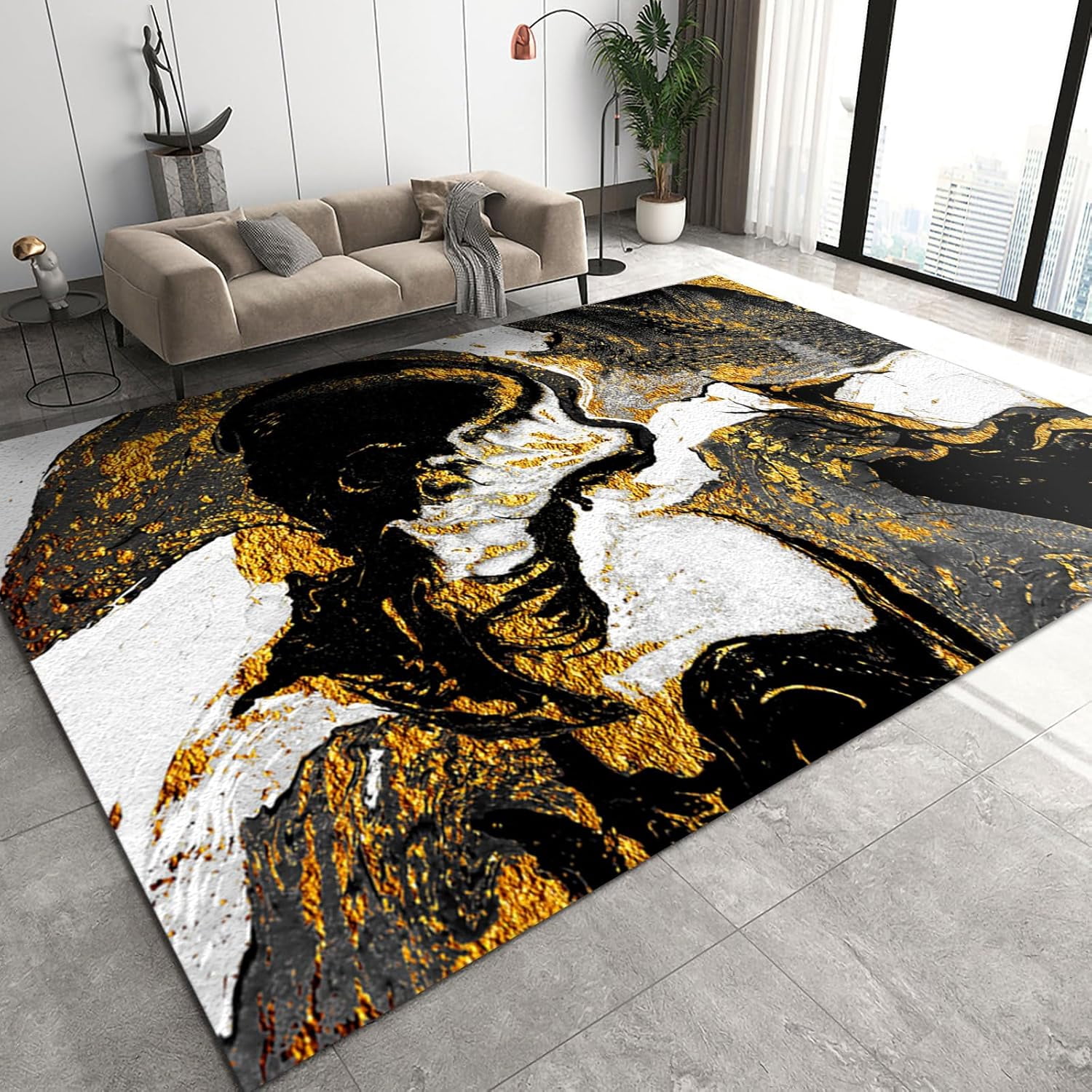 Black Gold Marble Area Rugs, Luxury Retro Classic Fancy Doodle Rugs for ...