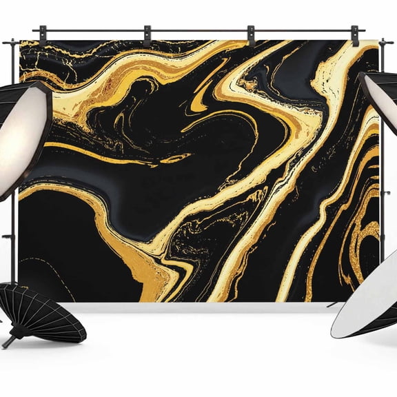 Black Gold Marble Backdrop for Photography, Fabric Photo Background Backdrop, Modern Geometric Textured Photo Booth Background for Portrait Photoshoot Video Wedding Studio Decoration Banner 7x5ft