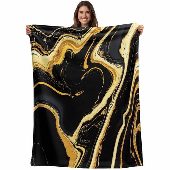 Black Gold Marble Blanket Soft Cozy Warm Throw Blanket for Couch, Plush Fuzzy Flannel Fleece Blankets for Sofa, Modern Geometric Textured Bed Blankets Lightweight Gifts for Women, 50"x60"