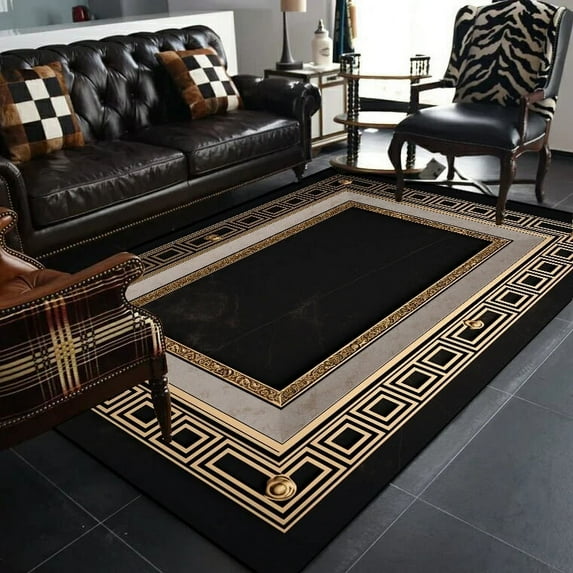 Black Gold Marble Carpet for Living Room Decorations Sofa Table Large Area Rugs Hallway Balcony Long Floor Mat Anti-slip Doormat