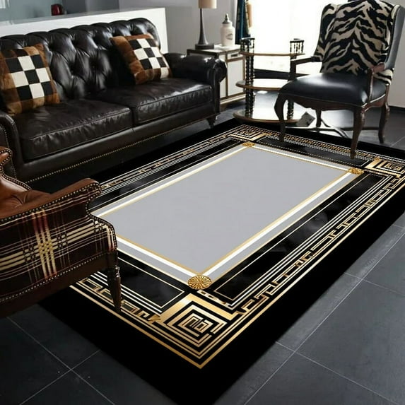 Black Gold Marble Carpet for Living Room Decorations Sofa Table Large Area Rugs Hallway Balcony Long Floor Mat Anti-slip Doormat