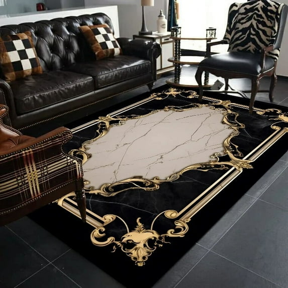 Black Gold Marble Carpet for Living Room Decorations Sofa Table Large Area Rugs Hallway Balcony Long Floor Mat Anti-slip Doormat