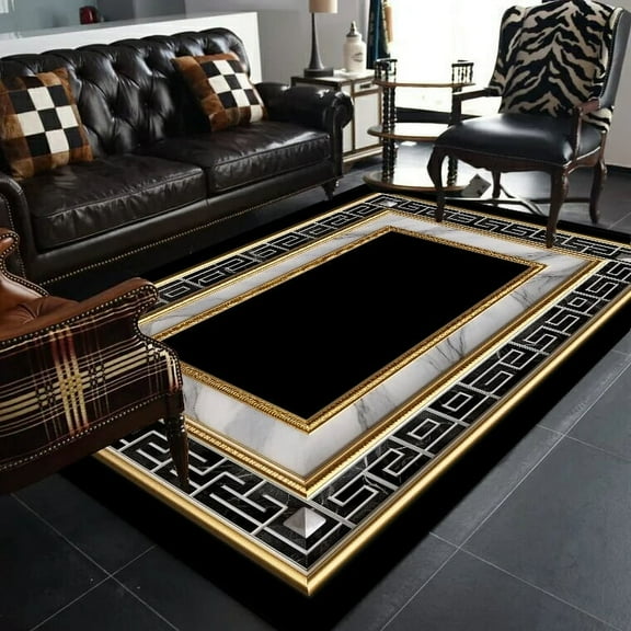 Black Gold Marble Carpet for Living Room Decorations Sofa Table Large Area Rugs Hallway Balcony Long Floor Mat Anti-slip Doormat