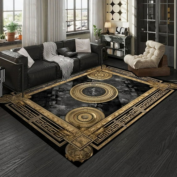 Black Gold Marble Carpet for Living Room Decorations Sofa Table Large Area Rugs Hallway Balcony Long Floor Mat Anti-slip Doormat