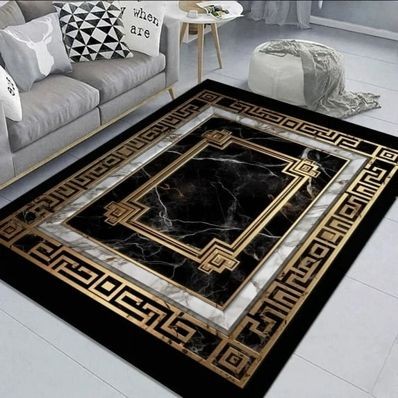 Black Gold Marble Carpet for Living Room Decorations Sofa Table Large Area Rugs Hallway Balcony Long Floor Mat Anti-slip Doormat