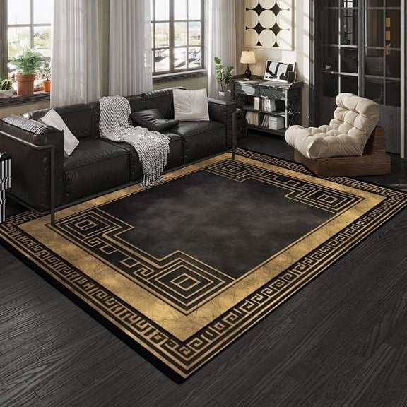 Black Gold Marble Carpet for Living Room Decorations Sofa Table Large Area Rugs Hallway Balcony Long Floor Mat Anti-slip Doormat