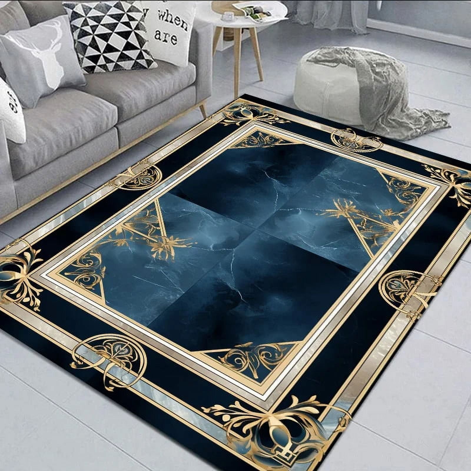Black Gold Marble Carpet for Living Room rations Sofa Table Large Area ...