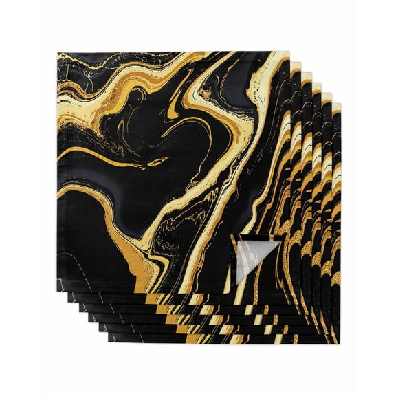 Black Gold Marble Cloth Napkins Set of 6 Reusable Dinner Napkins, Modern Geometric Textured Cocktail Napkin Washable Table Napkins for Wedding/Holiday Party/Baby Shower 20"x20"