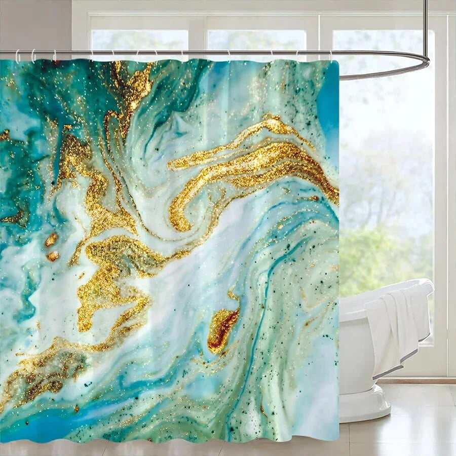 Black Gold Marble Crack Bathroom Shower Curtain Luxury AbstractTextured