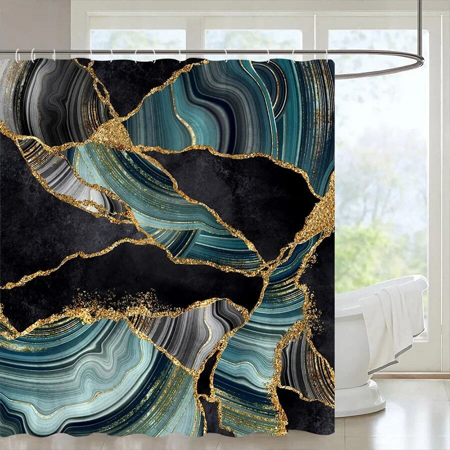 Black Gold Marble Crack Bathroom Shower Curtain Luxury AbstractTextured