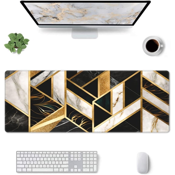 Black and Gold Marble Extended Big Mouse Pad Large,XL Gaming Mouse Pad Desk Pad,31.5x11.8inch Long Computer Keyboard Mouse Mat Mousepad with 3mm Non-Slip Base and Stitched Edge for Home Office Work