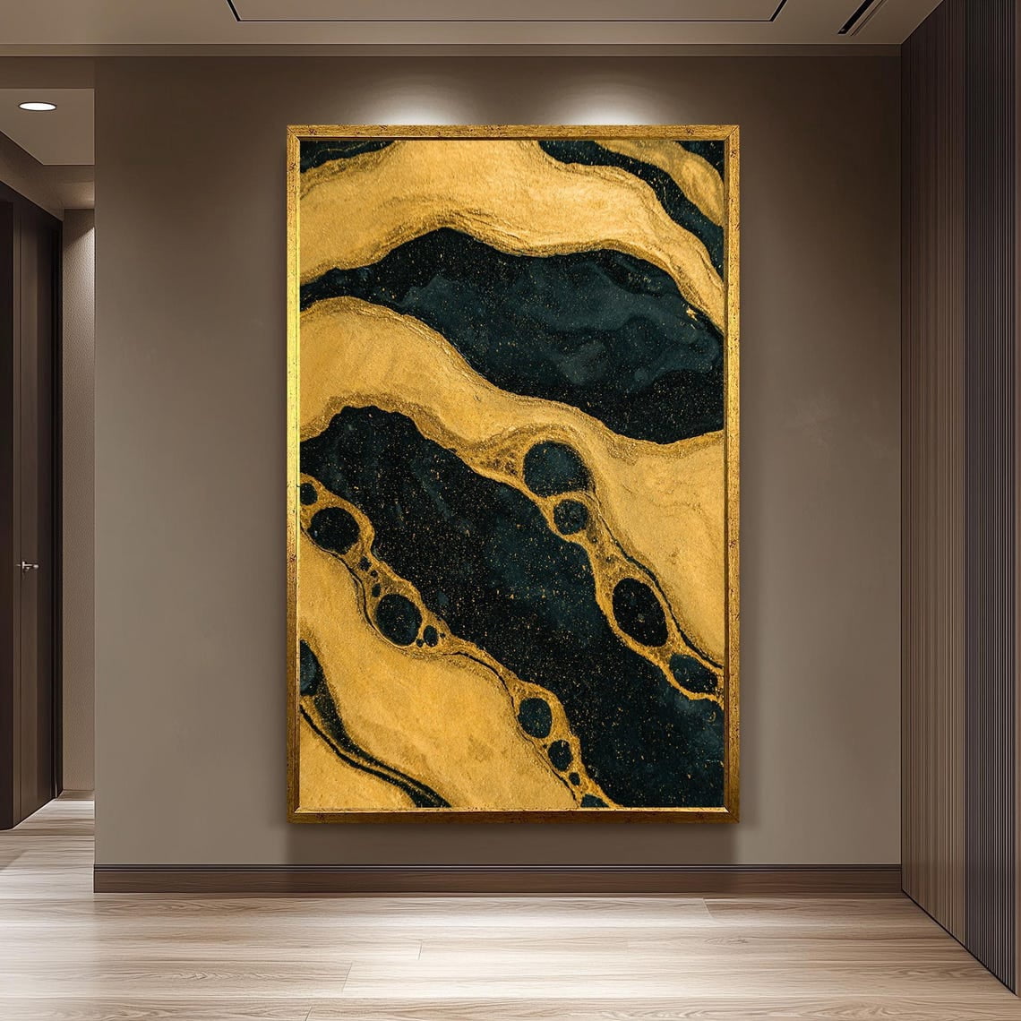 Black Gold Marble Flow Poster, Unframed Paper Poster 8x10in
