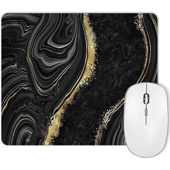 Black Gold Marble Gaming Mouse Pad Rectangle NonSlip Rubber Fluid Art Mousepad Stylish Design for Men & Women Perfect for Computer Laptop Office Desktop 9.5x7.9 Inch