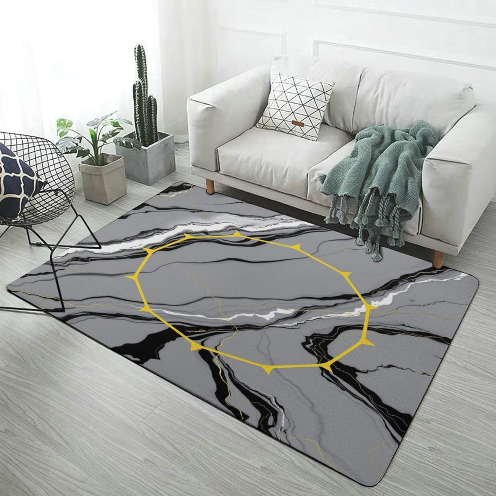 Black Gold Marble Geometry Modern Simplicity Carpets Living Room Sofas